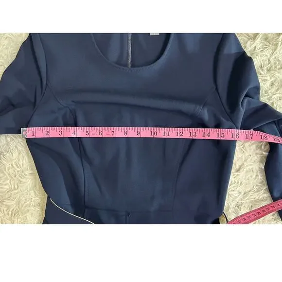 Calvin Klein Women's Sz 6 Navy Scuba Crepe 3/4 Sleeve Flounce Skirt Dress #0548 - Picture 8 of 11